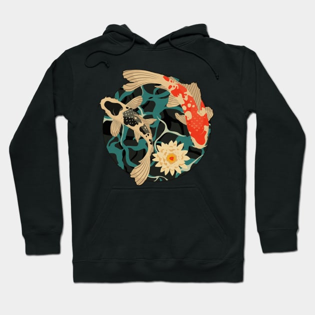 Koi Fish and Lotus Flower Pond Hoodie by edwardechoblue